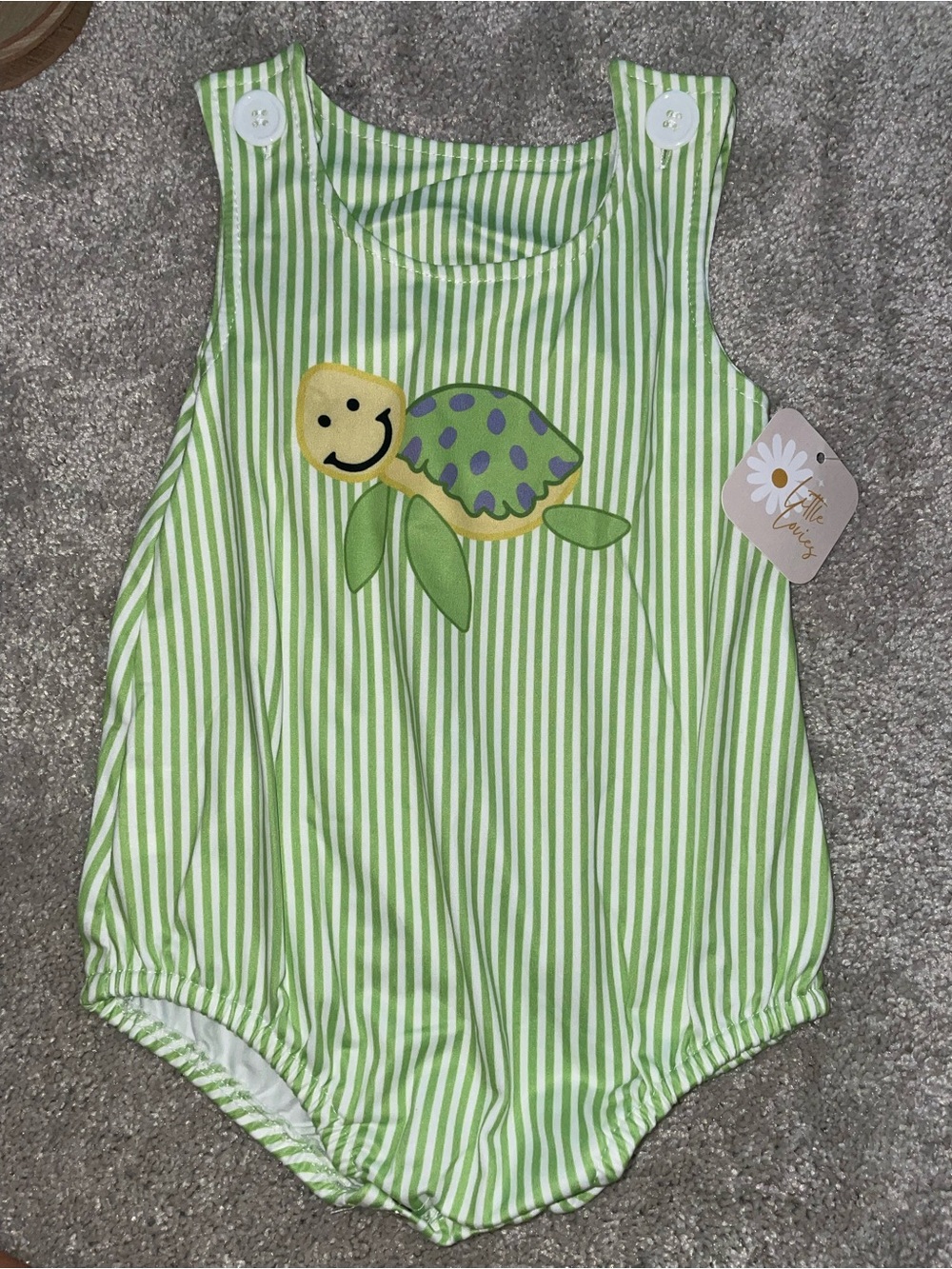 Green Stripe Turtle Appliqué One-Piece